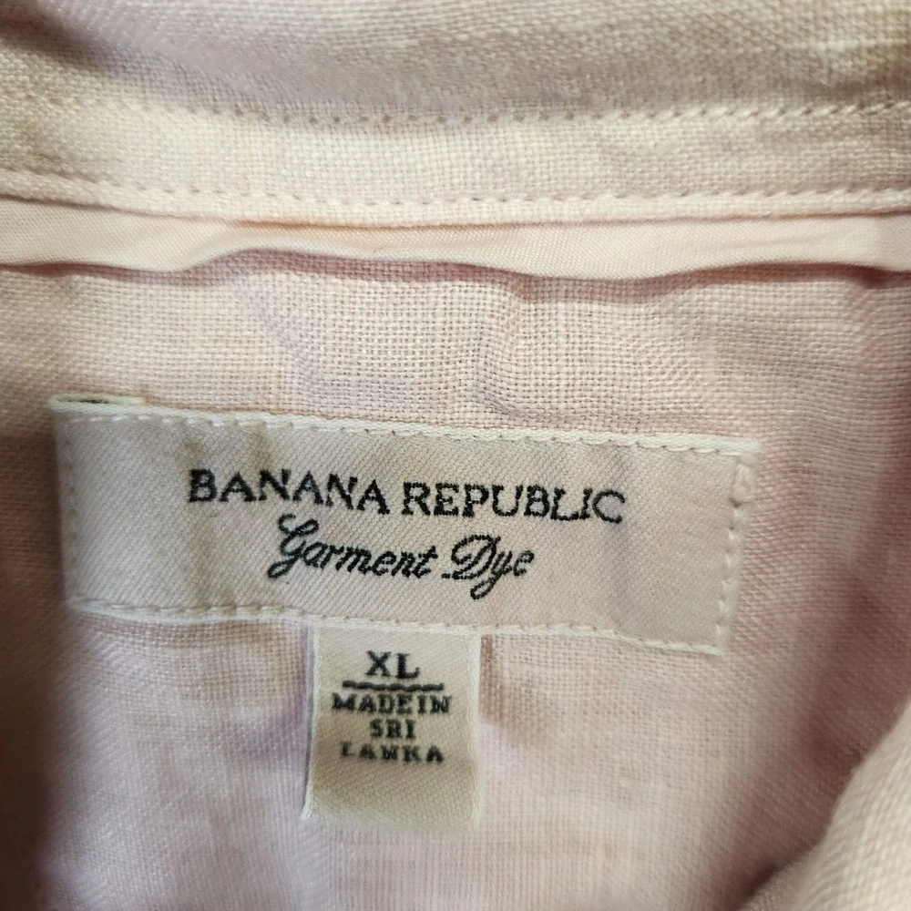 Banana Republic Garment Dye Linen Button Up Shirt Men XL Pink Long Sleeve Casual